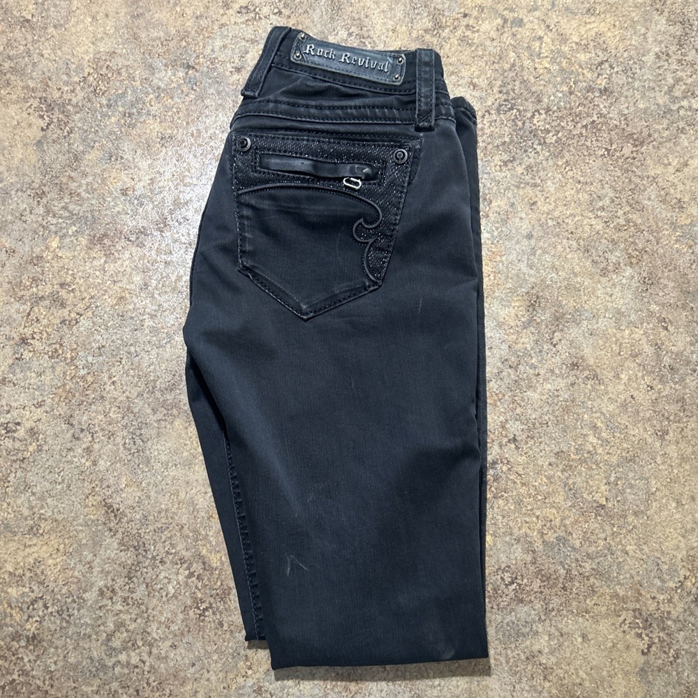 Y2k Rock Revival Jeans Black Size 26x30 Skye Skinny Rockstar Womens